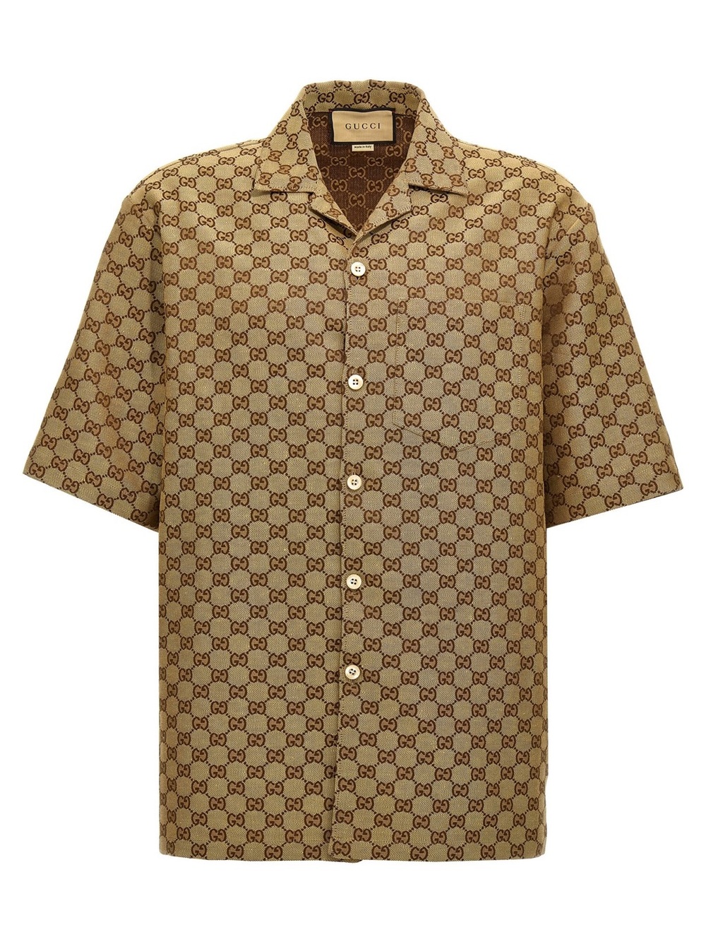 Gucci Beige and Brown All-Over GG Camp Shirt